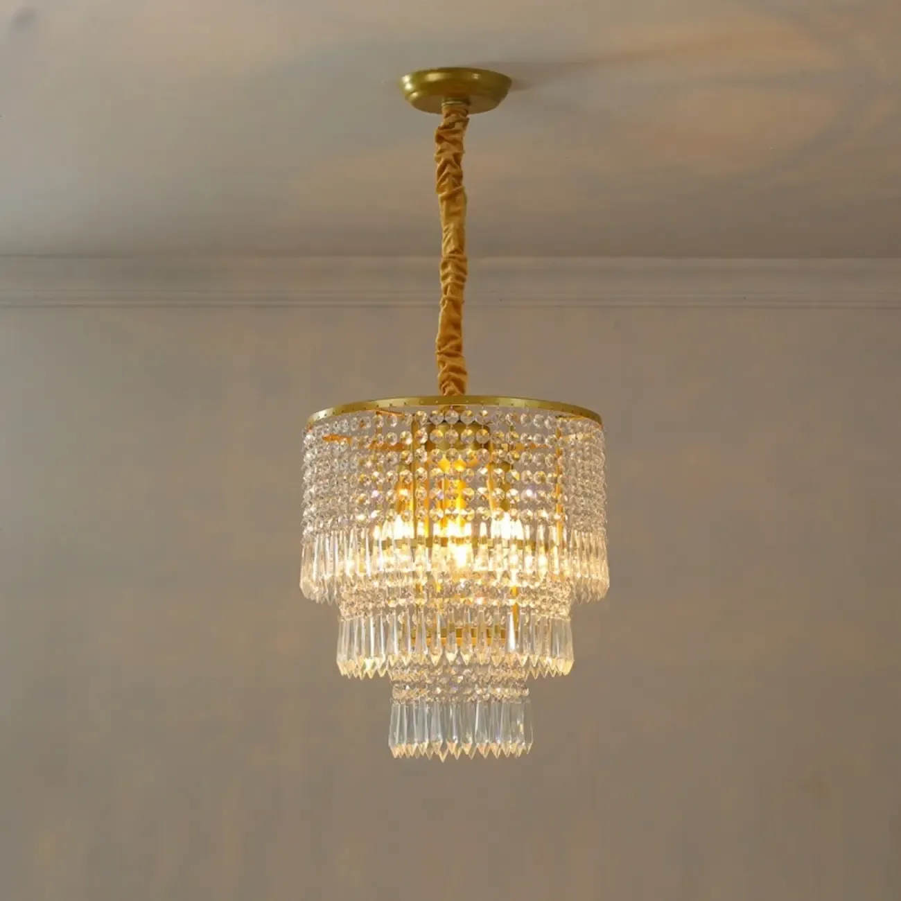 Modern Gold Descending Crystal Round Chandelier