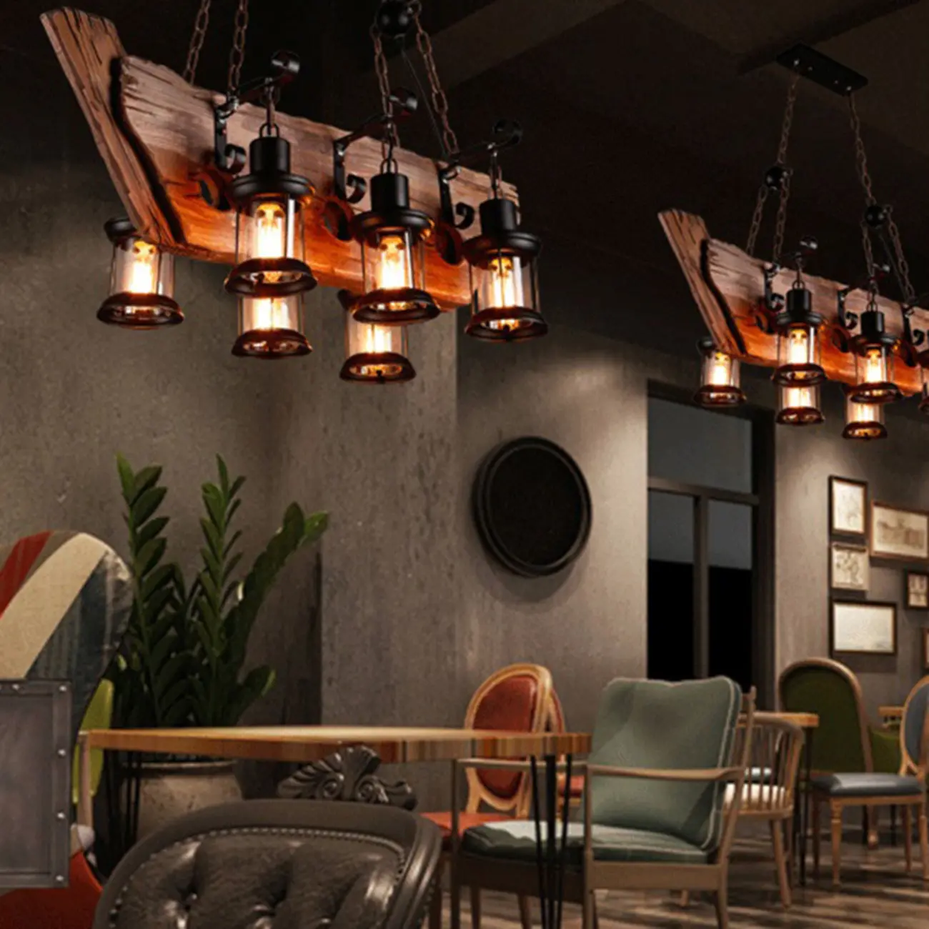 Industrial Island Light Brown Steampunk Cylindrical Pendant Light