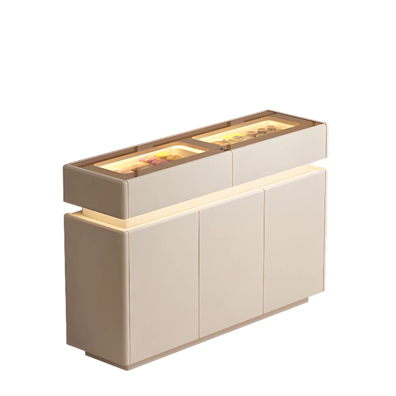 LED Light Wooden Glass Black Sideboard with Drawers Shelves