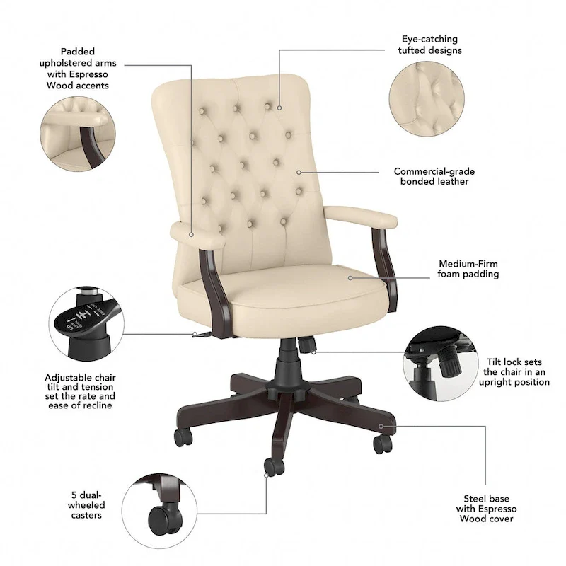 High Back Tufted Office Chair with Arms by