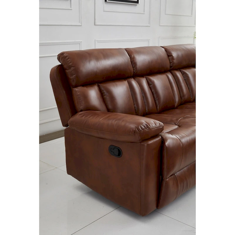 Betsy Furniture Bonded Leather Manual Rclining 3-seat Sofa Couch in Orange 8062