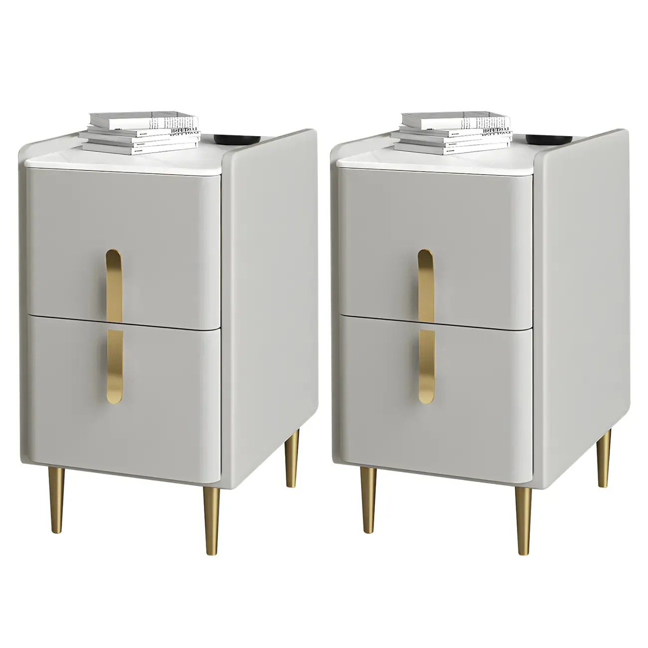 Glam Night Table with 2 Drawers – Off-White Finish