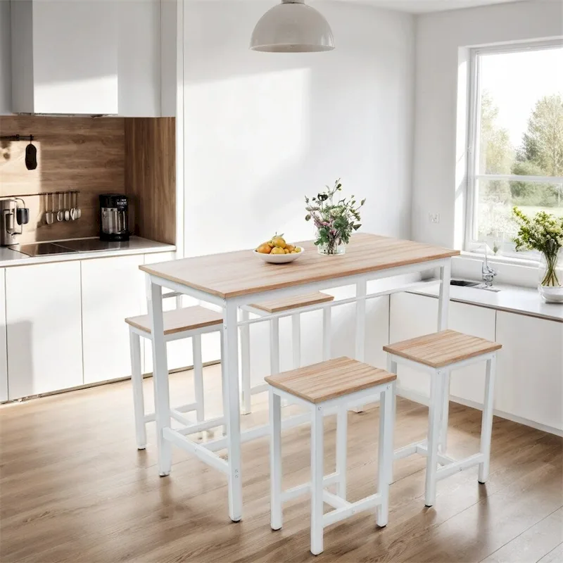 5-piece Modern Dining Table and Chair Set with Metal Frame