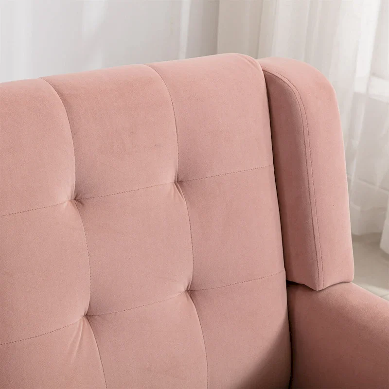 Pink Velvet Modern 29.5 Tufted Accent Chair with Wood Legs