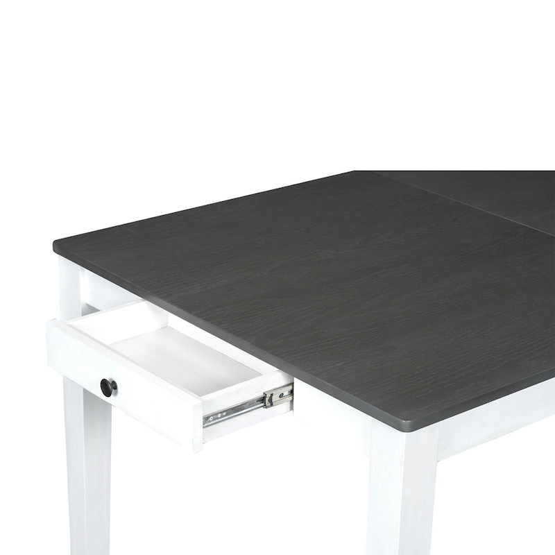 7 Pcs Dining Table Set, Solid Wood Table and Chairs Set with Extendable Dining Table, 2 Drawers and 6 Upholstered Chairs