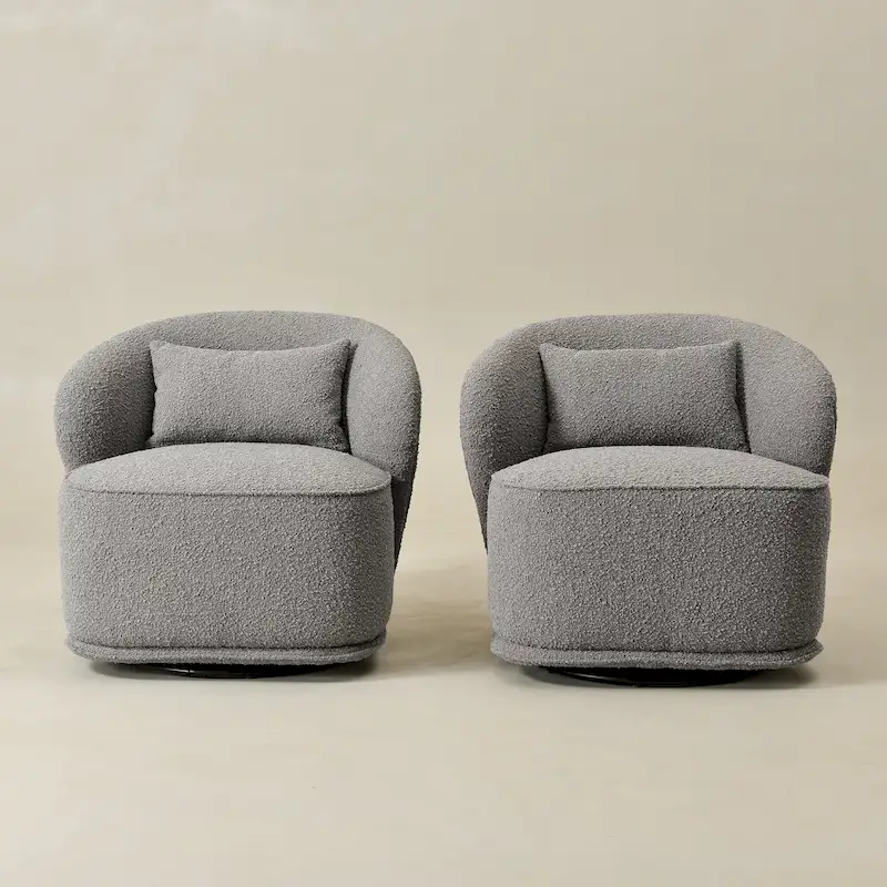 KINWELL 33 W Sherpa Boucle Upholstered Accent Swivel Chair (Set of 2)
