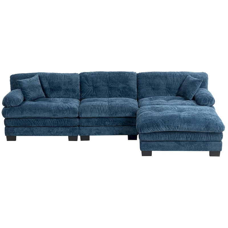 120.87 Chenille L-Shaped Sleeper Sectional Sofa with Ottoman