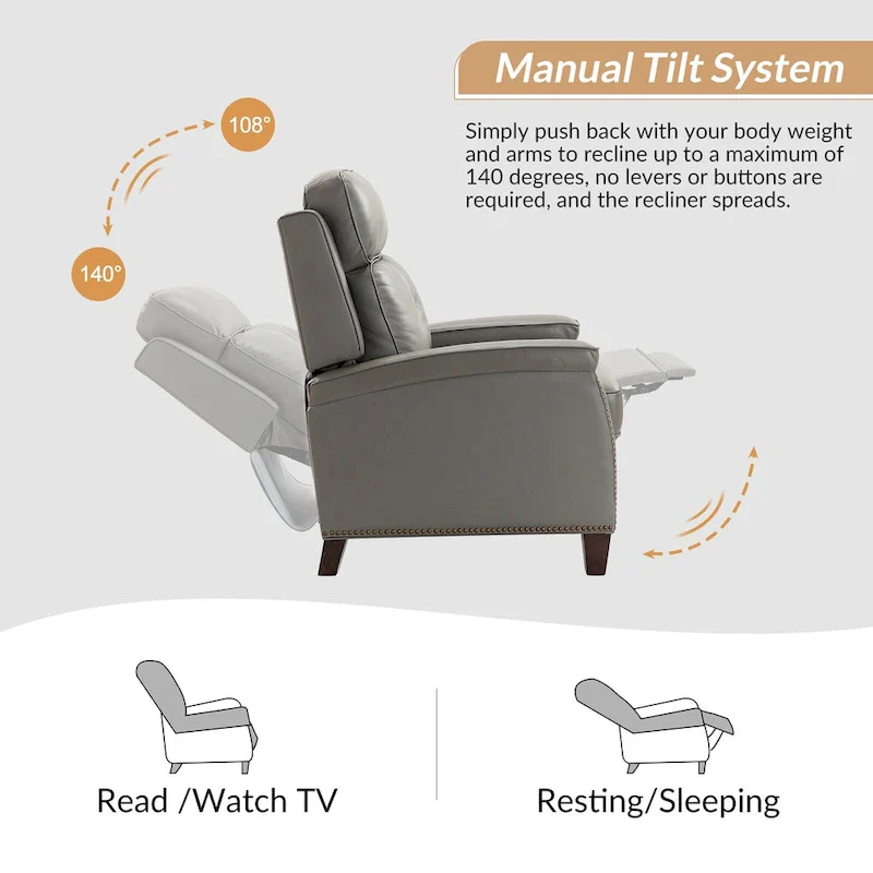 Gaspar Mid-Century  Pushback Recliner with Nailhead Trim by