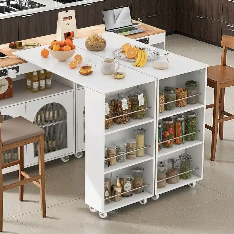 Randy Rolling Kitchen Island With Extended Table
