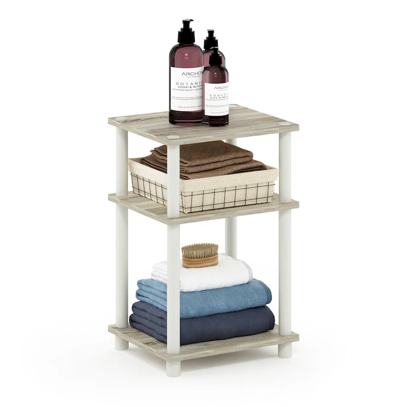 Furinno Just 3-Tier Turn-N-Tube End Table, Sonoma Oak/White