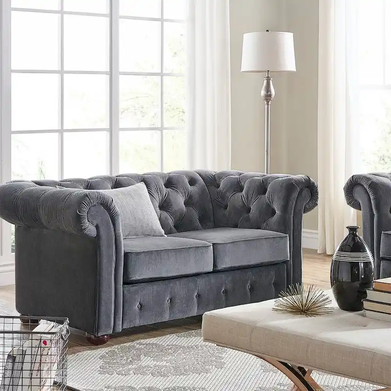 Knightsbridge Tufted Scroll Arm Chesterfield Loveseat by iNSPIRE Q Artisan