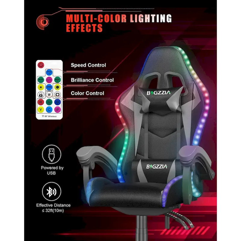 RGB Gaming Chair with LED Lights and Ergonomic Computer Chair