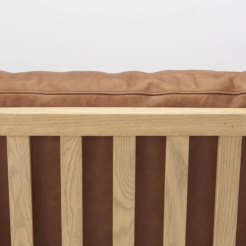 Brown Genuine Leather w/ Light Brown Solid Beechwood Frame Accent Chair - 27.9W x 34D x 34.4H