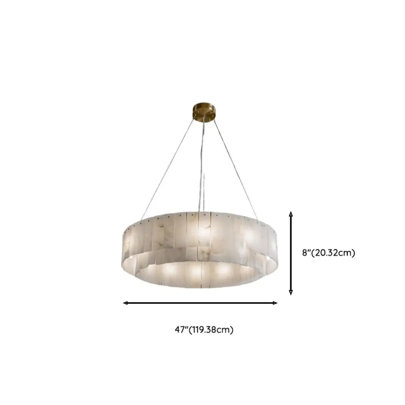 2-Tiers White Metal Circle Alabaster Drum Chandelier