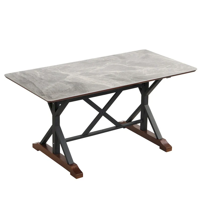 Sintered Stone Dining Table, 63 Modern Gray Rectangular Kitchen Dinner Table