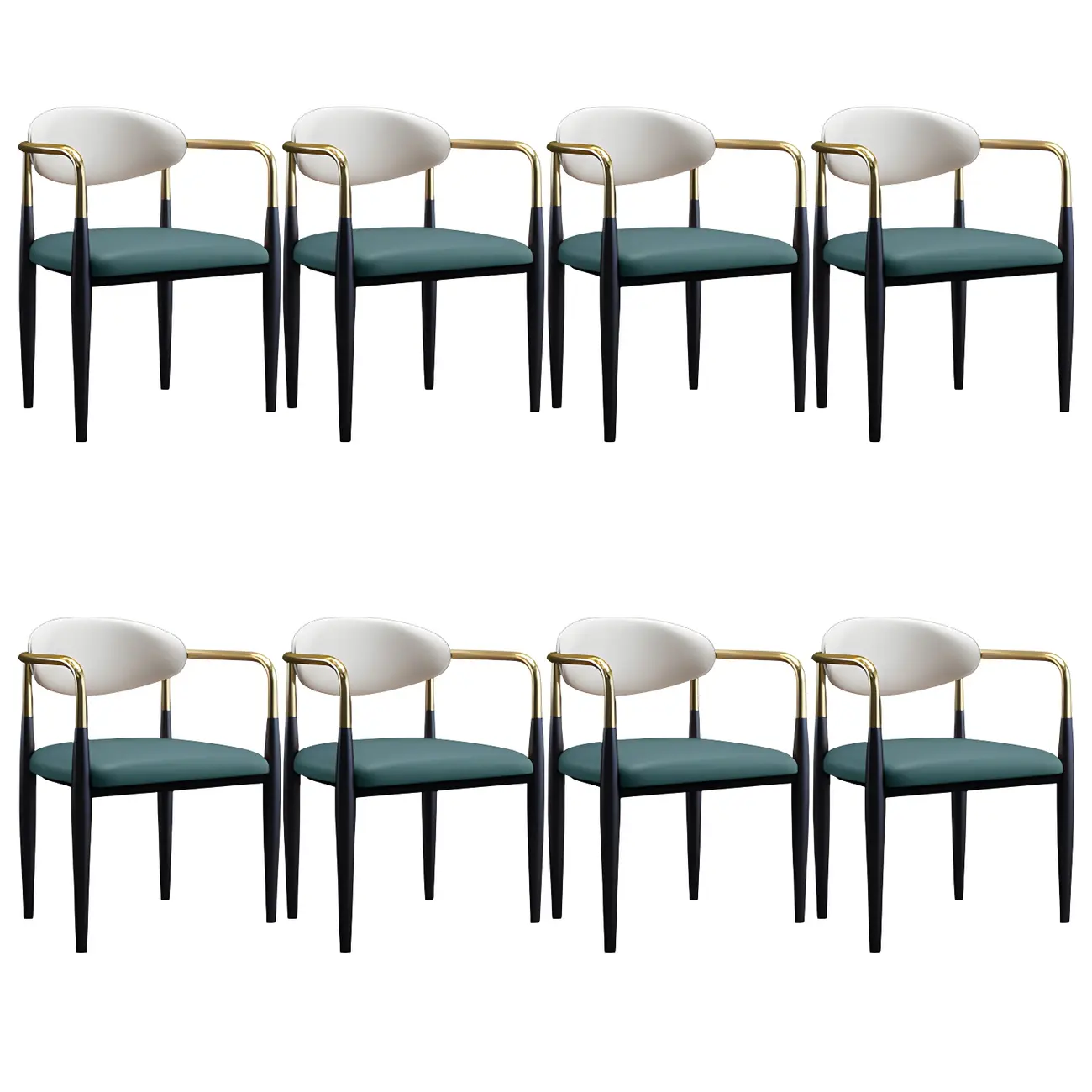 Curved Metal Legs Faux Leather Armrest Dining Chair