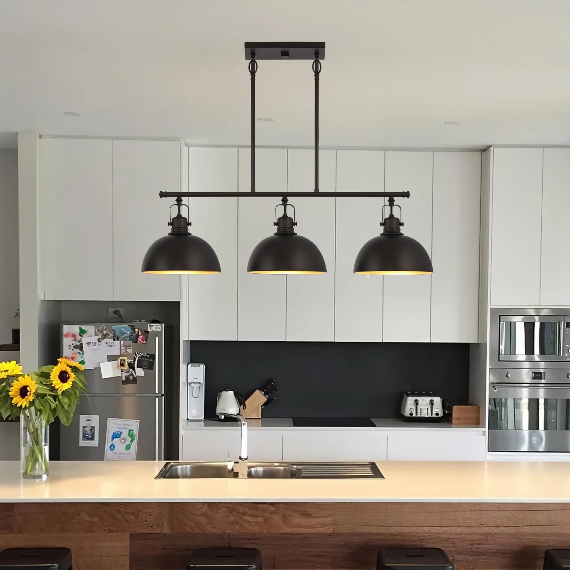 Belle 34 3-Light Modern Industrial Kitchen Island Light