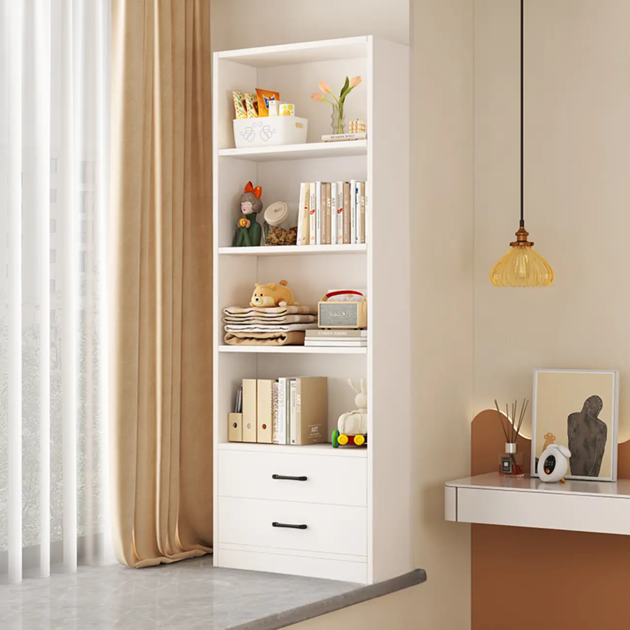 Spacious Vertical White 2-Shelf Wood Bookcase