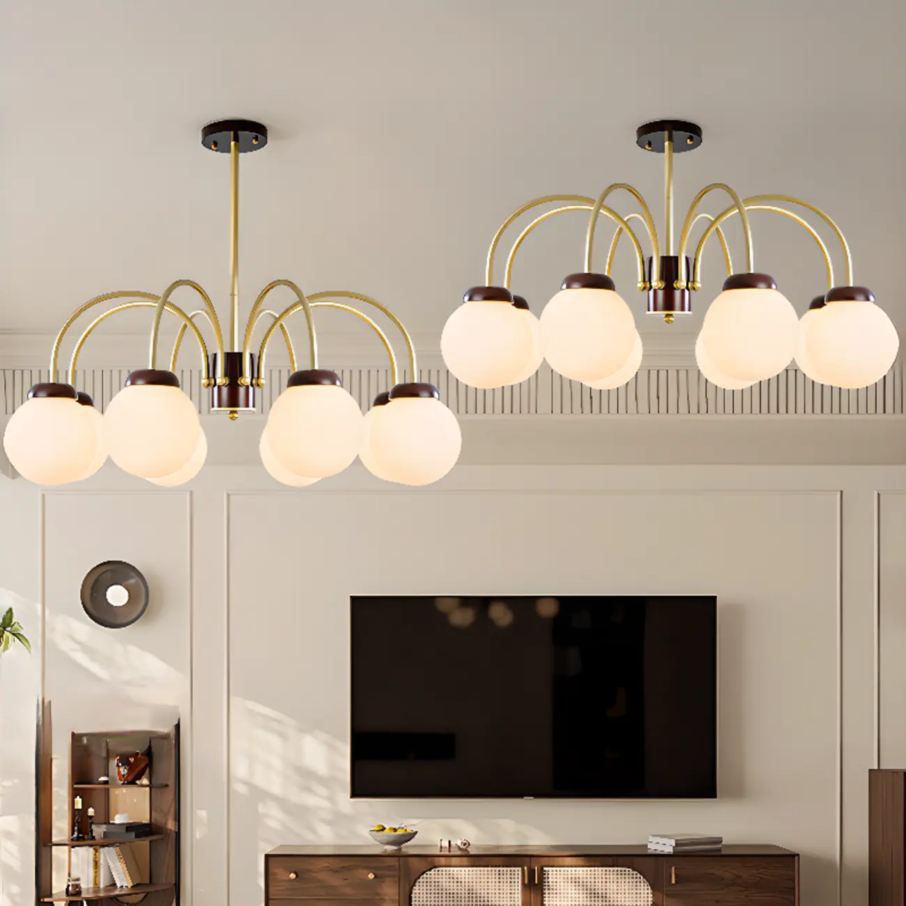 Classic Gold White Vitreous Ball Chandelier