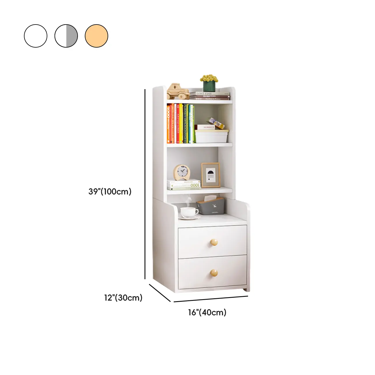 Modern Tall Wood Spacious Shelves 2-Drawer Nightstand