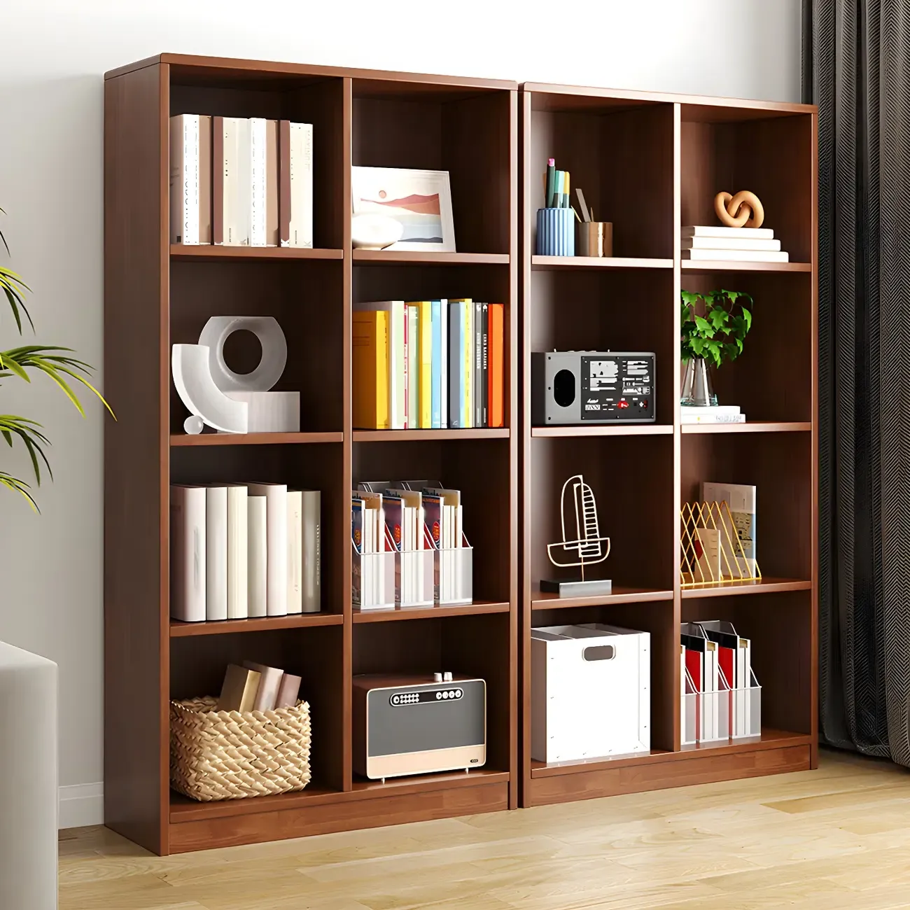Modern Wooden Closed Back Bookcase with Shelves