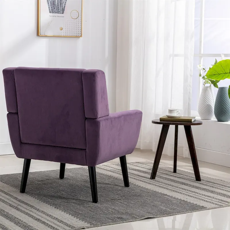 Velvet Upholstered Accent Chair Modern Living Room Lounge Arm Chairs with Ergonomic Backrest Chair