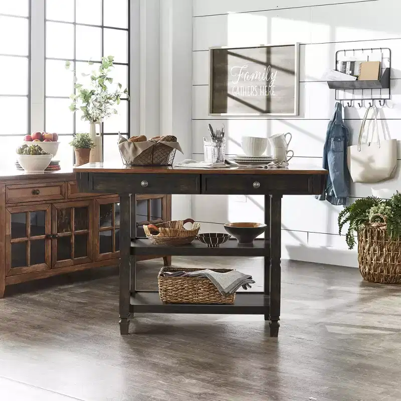 Two-Tone Kitchen Island with Drawers – Antique Grey / Antique White / Black