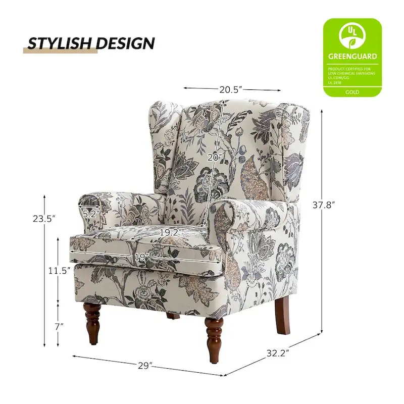 Epimethis Traditional Fabric Accent Wingback Armchair with Turned Legs by HULALA HOME