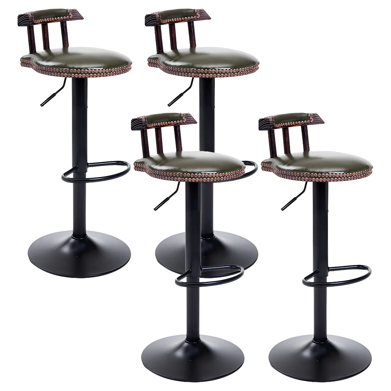 Industrial Round Leather Adjustable Bar Stools