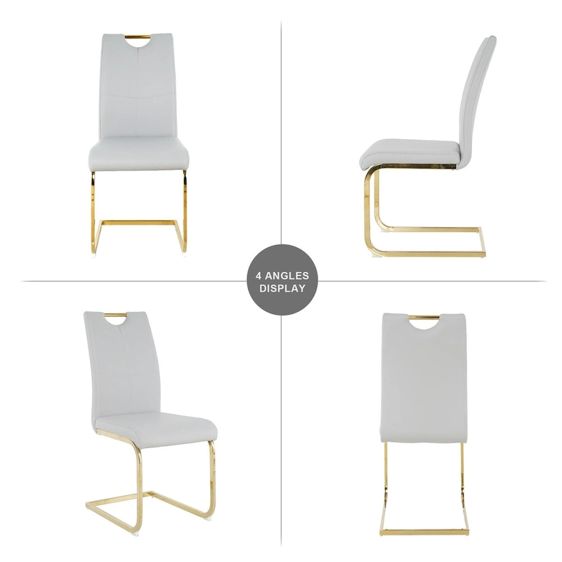 Set of 4 Modern Faux Leather Padded Seat Dining Chairs with gold Metal Legs
