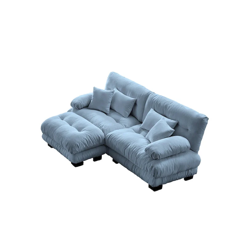 L Shaped Loveseat Sofa Chenille Sectional Couch with Lumbar Pillows