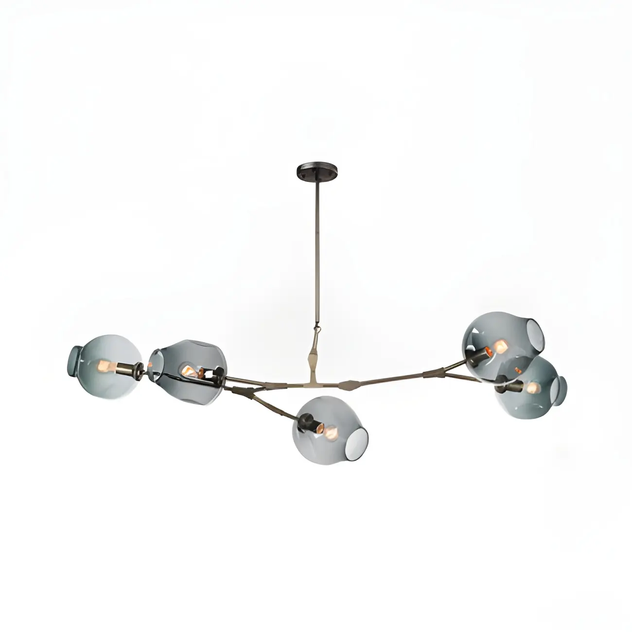 Industrial Sputnik Chandelier with Clear Blue Glass Globes