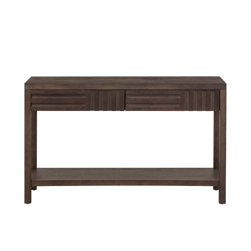 51.3 MDF Classic Stripe Console Table - Ash Veneer & Fir Wood Legs with 2 Drawers