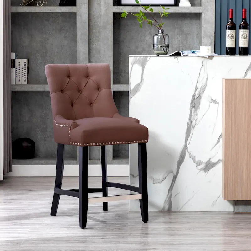 Carter 24  Upholstered Button Tufted Counter Stool, Black Legs