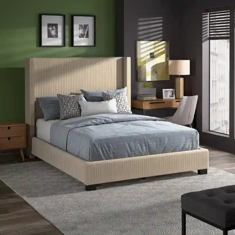 Cesky Pleated Velvet Wingback Bed