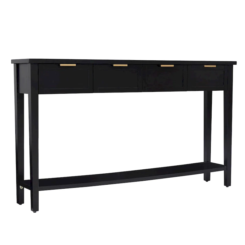 Kinbor Modern Console Table with 4 Drawers, Narrow Long Sofa Table with Open Shelf, Entryway Wood Console Table with Storage