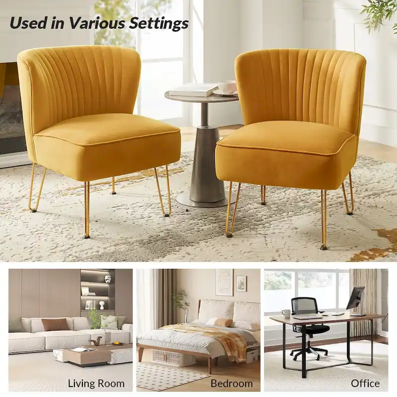 Velvet Tufted Accent Chair with Golden Metal Legs - Channel Back Design, High-Density Foam, 250 lbs Capacity, 26W x 30D x 31.5H