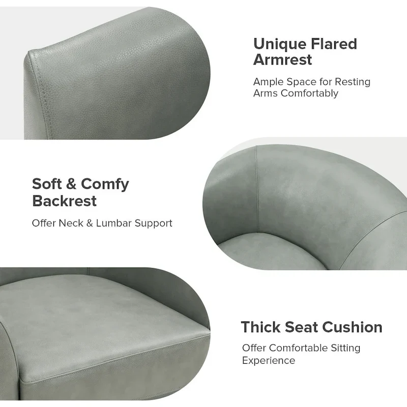 Althea Modern Genuine Leather Swivel Barrel Chair with Solid Wood Base By HULALA HOME