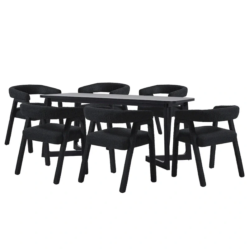 Middlebrook 7 Piece Solid Wood Dining Table Set w/ Full Fabric Chairs