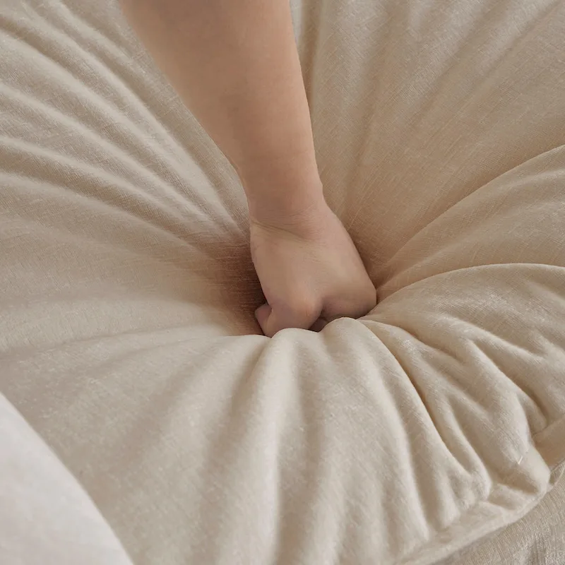 Beige Chenille Single Sofa with Ottoman and Double Cushion Seat