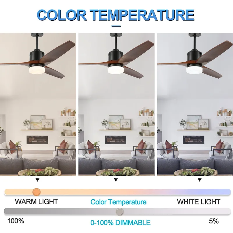 52  Farmhouse Solid Wood Ceiling Fan with Dimmable LED Light, 3-Speed Reversible Ceiling Fan with Remote