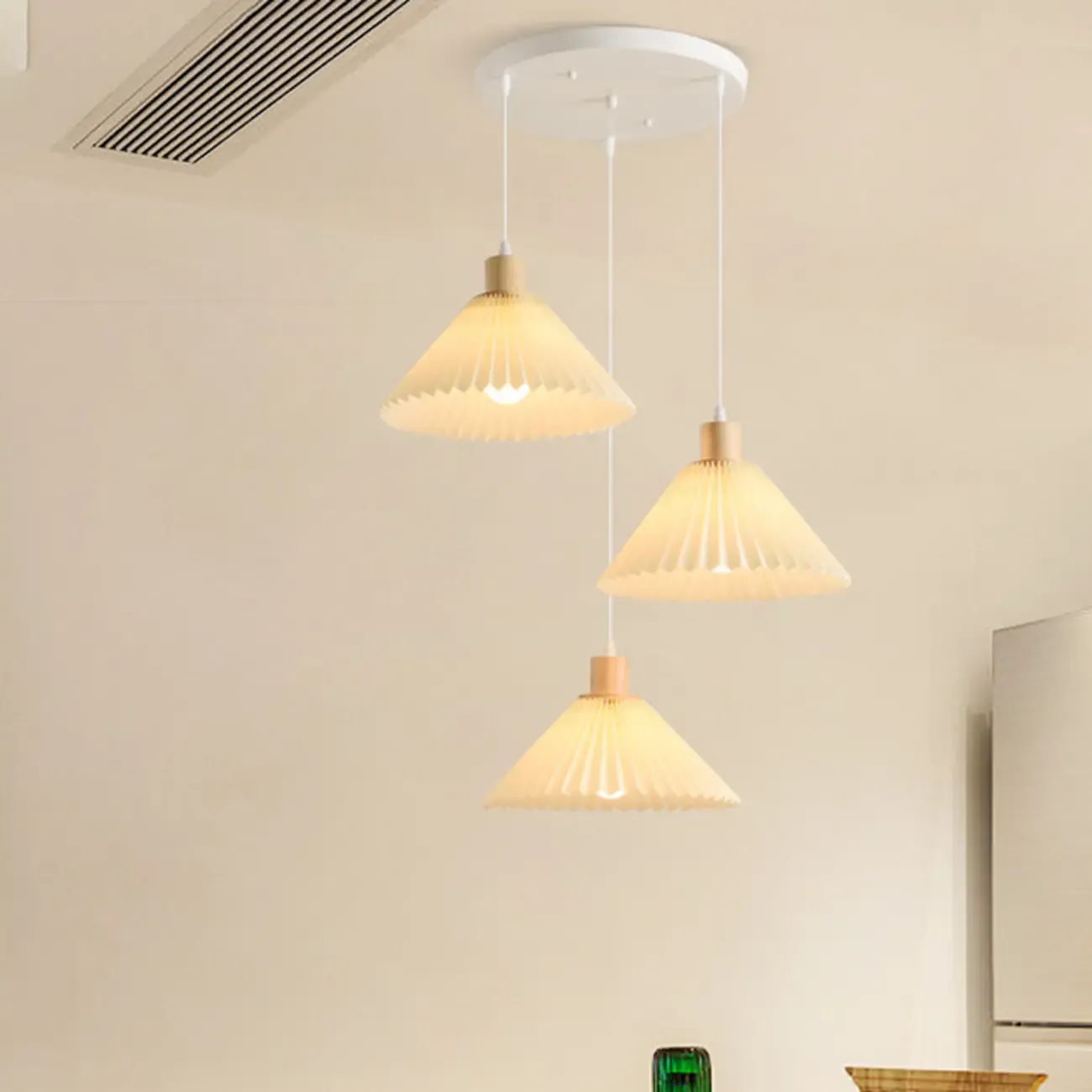 Modern Beige Pleated Fabric Kitchen Pendant Light