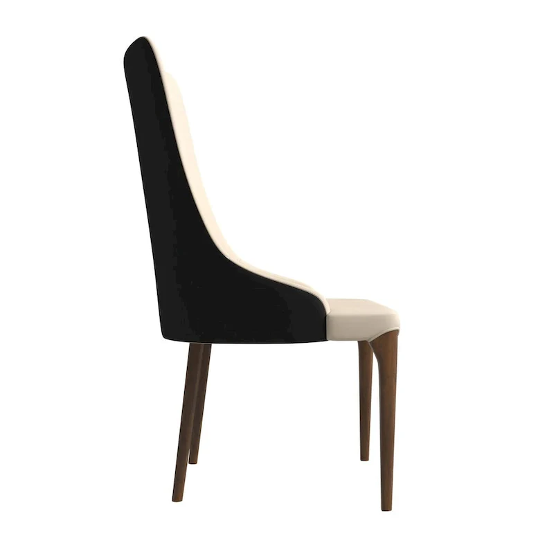 High-Back Dining Chair Upholstered in Leather with Ash Wood Legs Elm Collection
