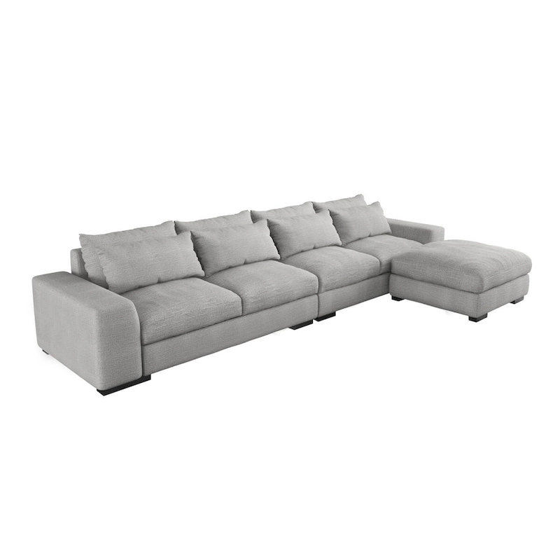 150 Wide L-Shape Linen Sofa Couch, Modern Feather Filled 5-Seat Sectional Sofa Couch with Ottoman