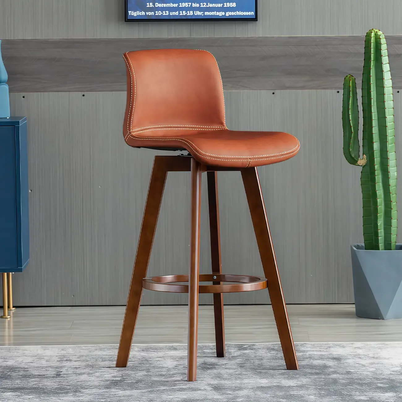 Saddle Leather Counter Height Low Back Swivel Bar Stools