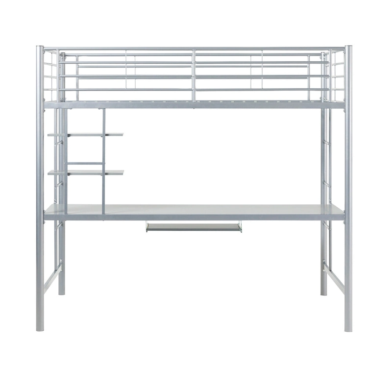 Middlebrook Abner Twin Metal Loft Bed with Desk - Silver