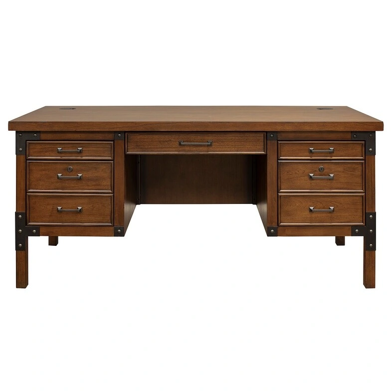 Addison Rustic Half Pedestal Executive Desk, Writing Table, Office Desk, Brown