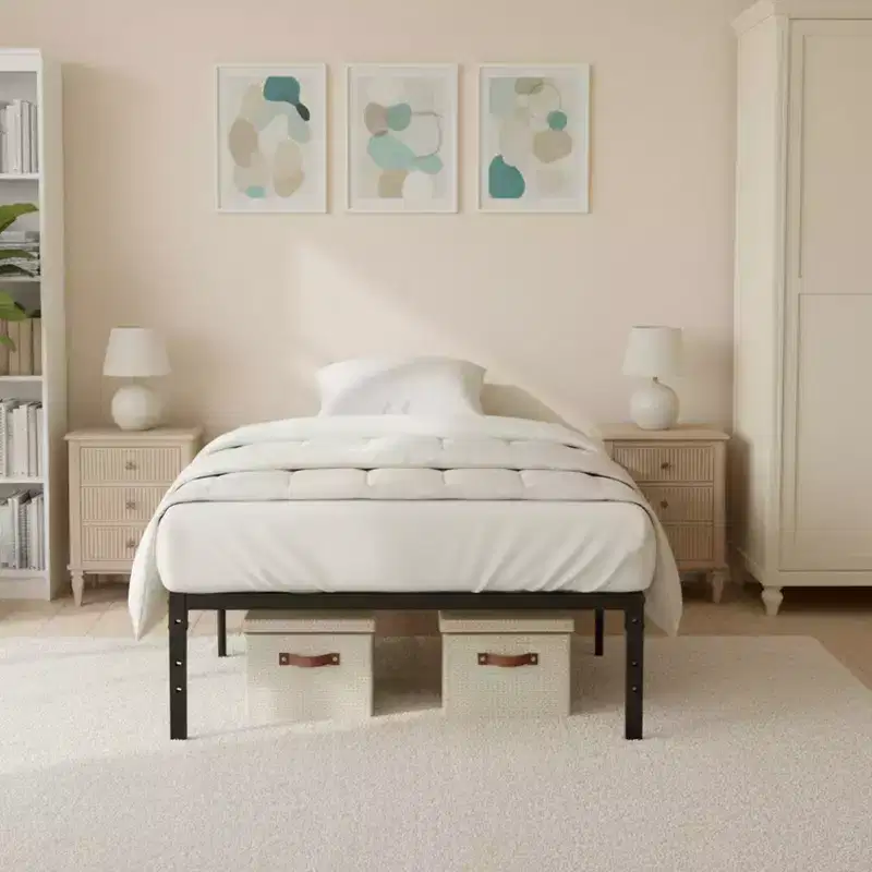 Black Metal Platform Bed Frame, Twin Size