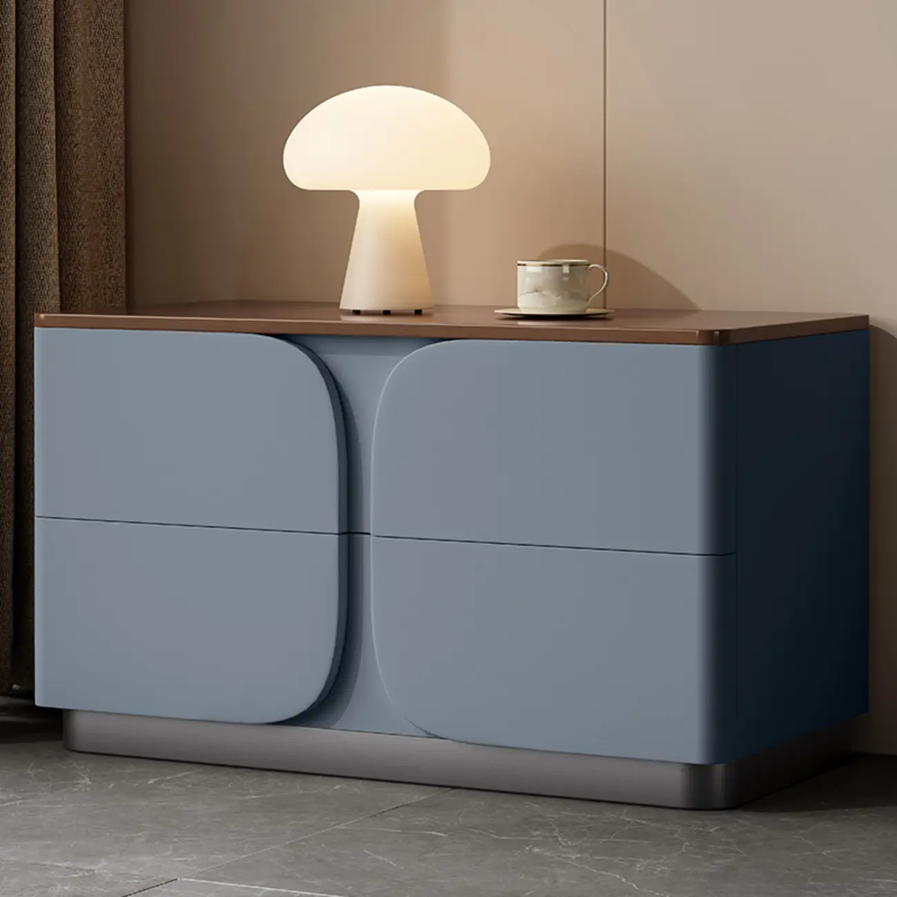 Modern Wooden Bedside Cabinet with Dual Drawers in Cream