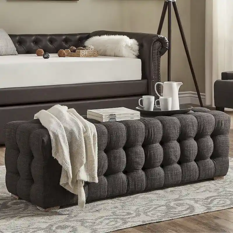 Knightsbridge Linen Fabric Tufted Bench by iNSPIRE Q Artisan